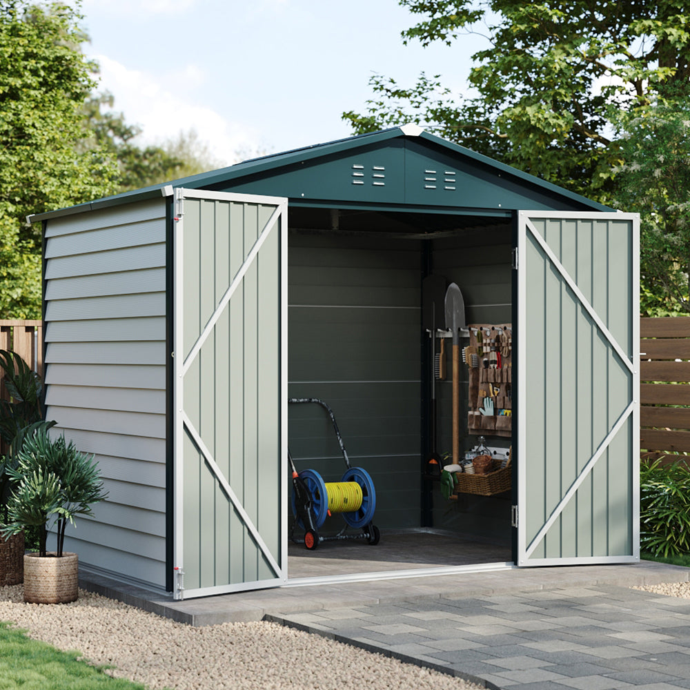 Durable Metal Garden Tool Shed Double Door Ventilated Apex Roof